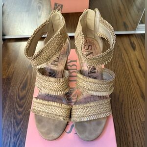 Sam & Libby Raffia Block Heels -7.5